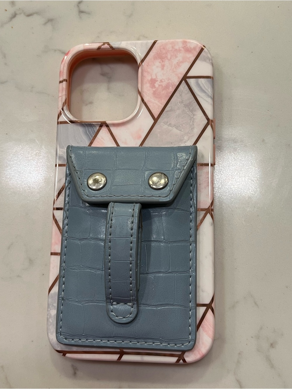 Velvet Caviar Pink Geometric Case with Blue Card Pocket - iPhone 13 Pro Max